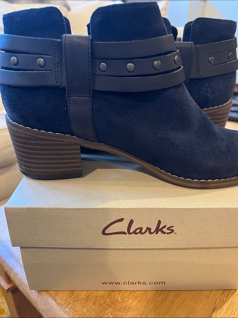 Clarks Navy Suede Stud-Accented Ankle Booties
